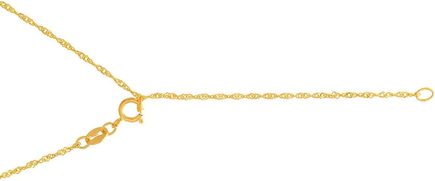 10K Solid Gold Yellow or White 1.5 Mm Singapore Chain Anklet, Spring Ring Clasp - 9" 10" Apparel & Accessories > Jewelry > Anklets JewelStop