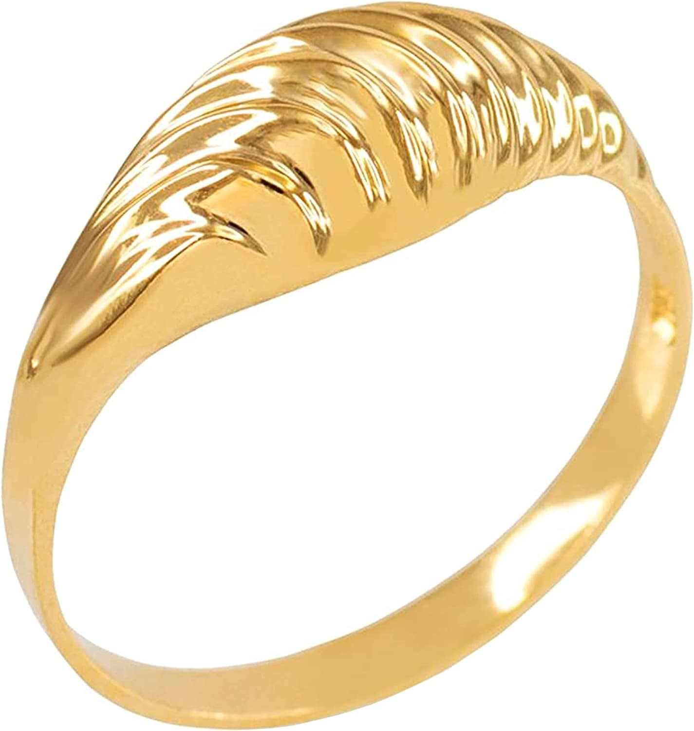 10K Yellow Gold Glamorous Ribbed and Domed Tapered Band Style Statement Ring 12