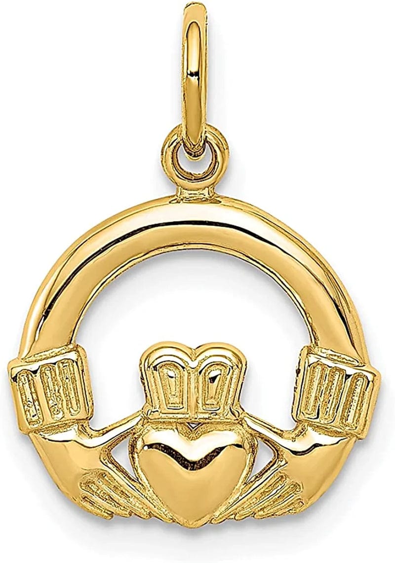 10K Yellow Gold Irish Claddagh Celtic Knot Charm Necklace Pendant Fine Jewelry for Women Gifts for Her