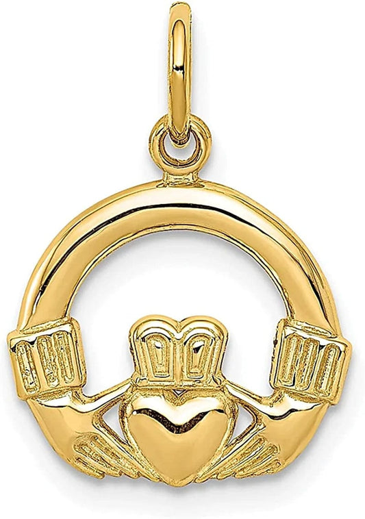 10K Yellow Gold Irish Claddagh Celtic Knot Charm Necklace Pendant Fine Jewelry for Women Gifts for Her