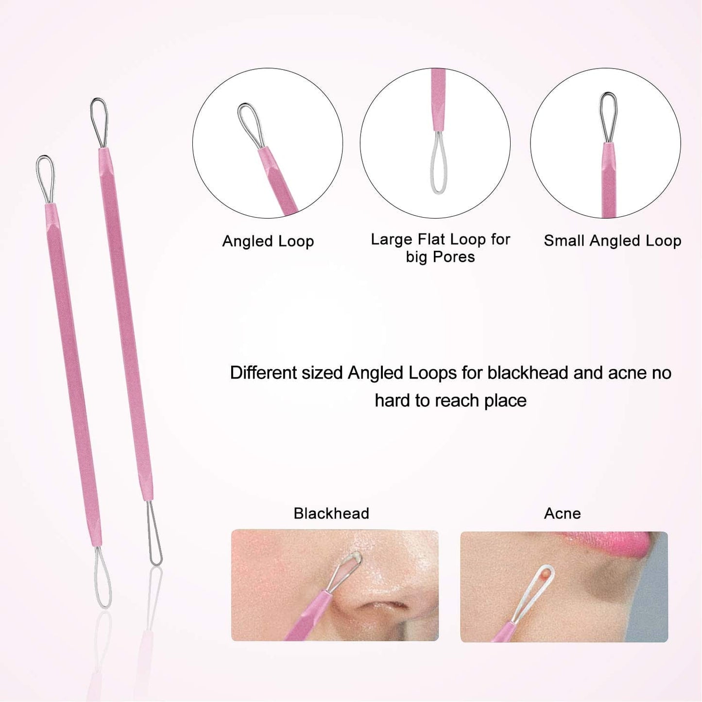 10PCS Blackhead Remover Tool, Aooeou Professional Pimple Popper Tool Kit - Treatment for Blemish, Whitehead Popping, Zit Removing for Risk Free Nose Face, Anti-Slip Coating Handle(Pink) Health & Beauty > Personal Care > Cosmetics > Cosmetic Tools > Skin Care Tools Aooeou