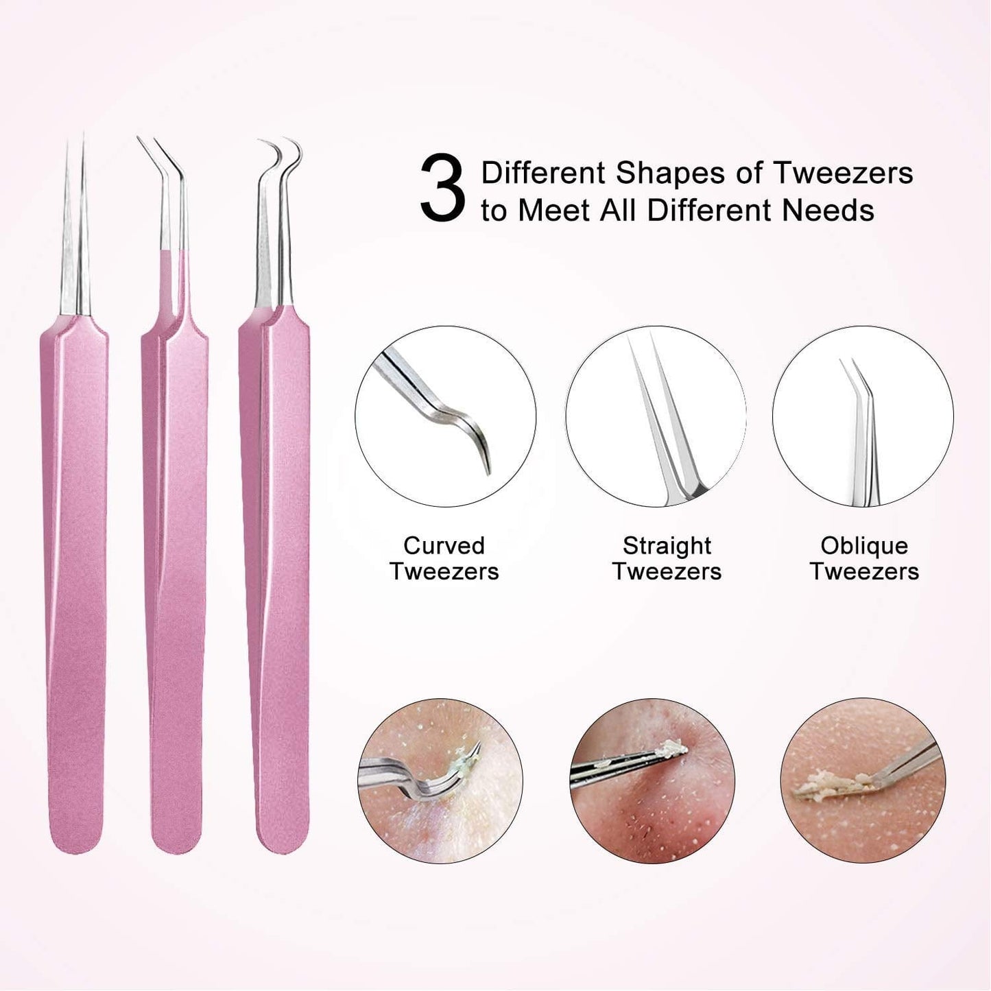 10PCS Blackhead Remover Tool, Aooeou Professional Pimple Popper Tool Kit - Treatment for Blemish, Whitehead Popping, Zit Removing for Risk Free Nose Face, Anti-Slip Coating Handle(Pink) Health & Beauty > Personal Care > Cosmetics > Cosmetic Tools > Skin Care Tools Aooeou