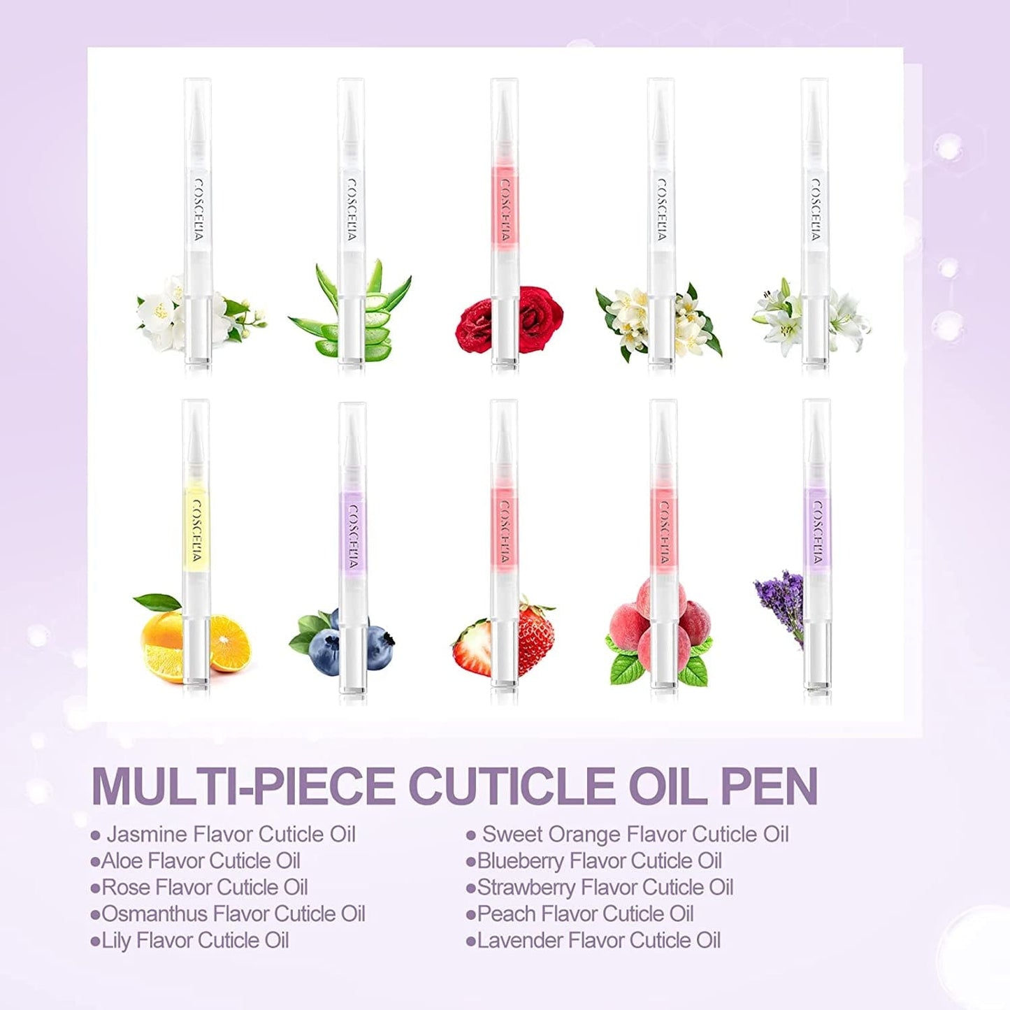 10Pcs Cuticle Oil Pen Bulk for Nails Polish Repair Pen Nail Nourishment Polish with Vitamins to Nourish and Moisturize Skin for Cuticle Nail Care 10 Flavors Health & Beauty > Personal Care > Cosmetics > Cosmetic Tools > Nail Tools COSCELIA