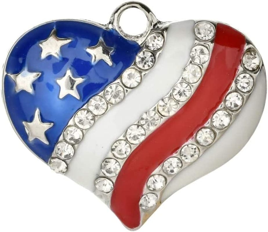 10Pcs Heart Star American Flag Charms Pendant Inlay Crystal Patriotic Enamel Charms for 4Th Independence Day Ornament of July DIY Decoration Jewelry Making