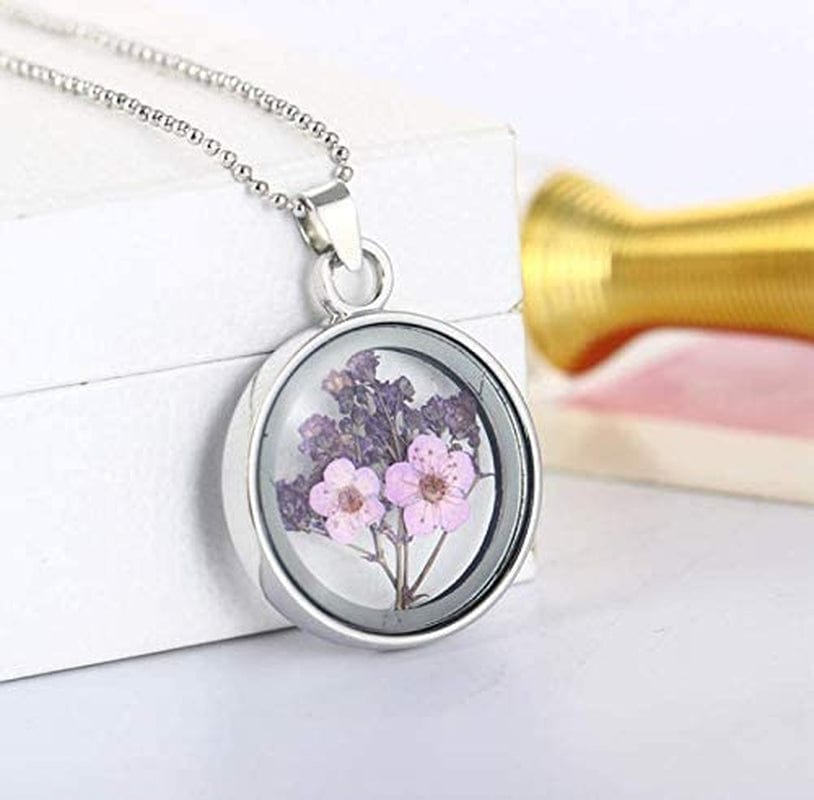 10Pcs Mixed Stainless Steel Tone round Shape Dried Pressed Flower Pendant Flower Plant Charm Floating Pendant Necklace Making Supplies