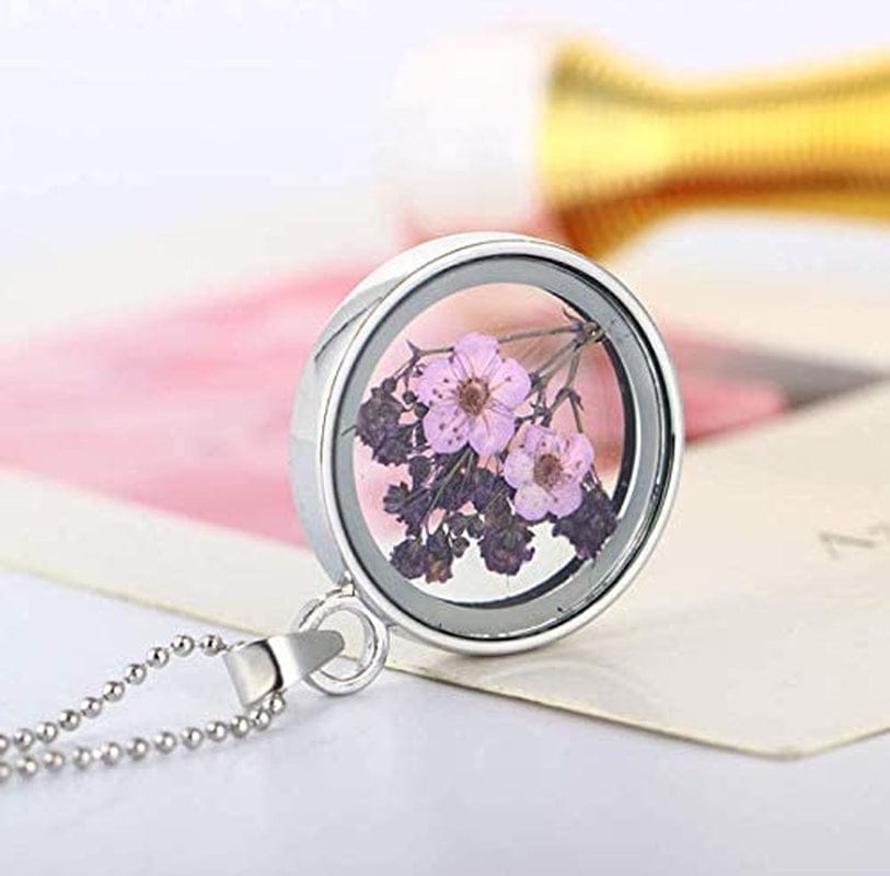 10Pcs Mixed Stainless Steel Tone round Shape Dried Pressed Flower Pendant Flower Plant Charm Floating Pendant Necklace Making Supplies