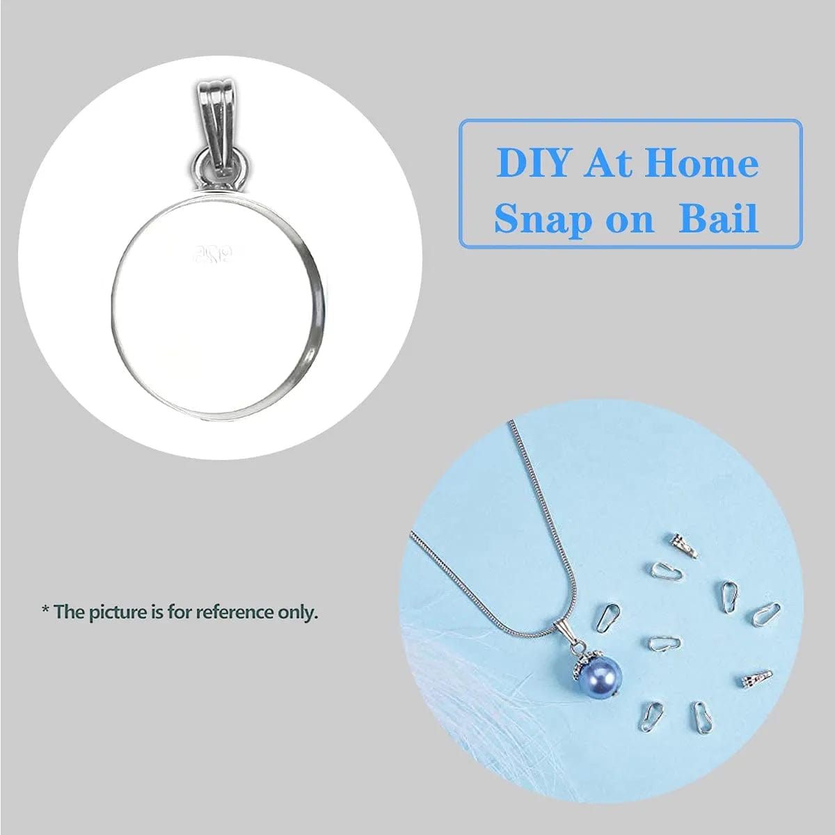 10Pcs Solid Sterling Silver Snap-On Bail Pendant Connector Finding for Jewelry Charm Necklace Component Making Supply