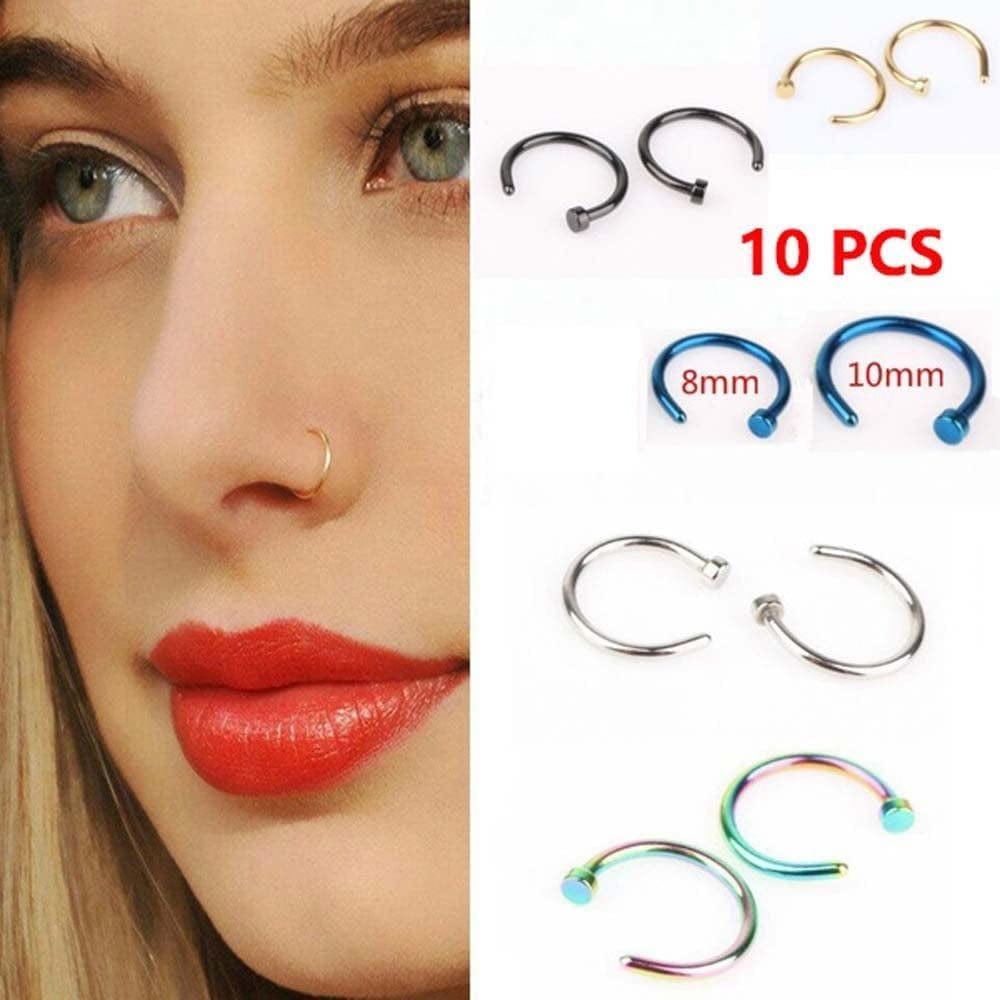 10Pcs Stainless Steel Nose Rings,Punk Fake Piercings C Shape Septum Lip Rings Small Thin Faux Body Piercing Jewelry for Women Men(8Mm,Pink) Apparel & Accessories > Jewelry > Body Jewelry generic