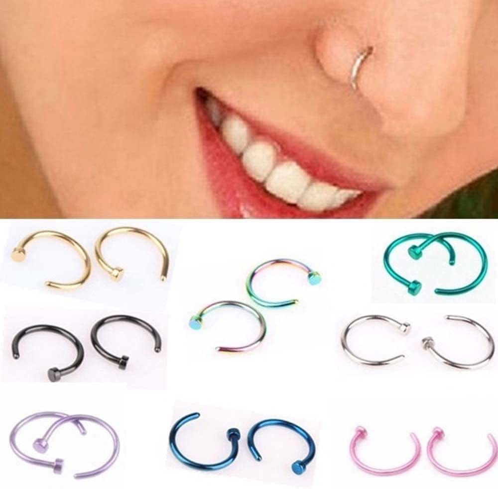 10Pcs Stainless Steel Nose Rings,Punk Fake Piercings C Shape Septum Lip Rings Small Thin Faux Body Piercing Jewelry for Women Men(8Mm,Pink) Apparel & Accessories > Jewelry > Body Jewelry generic
