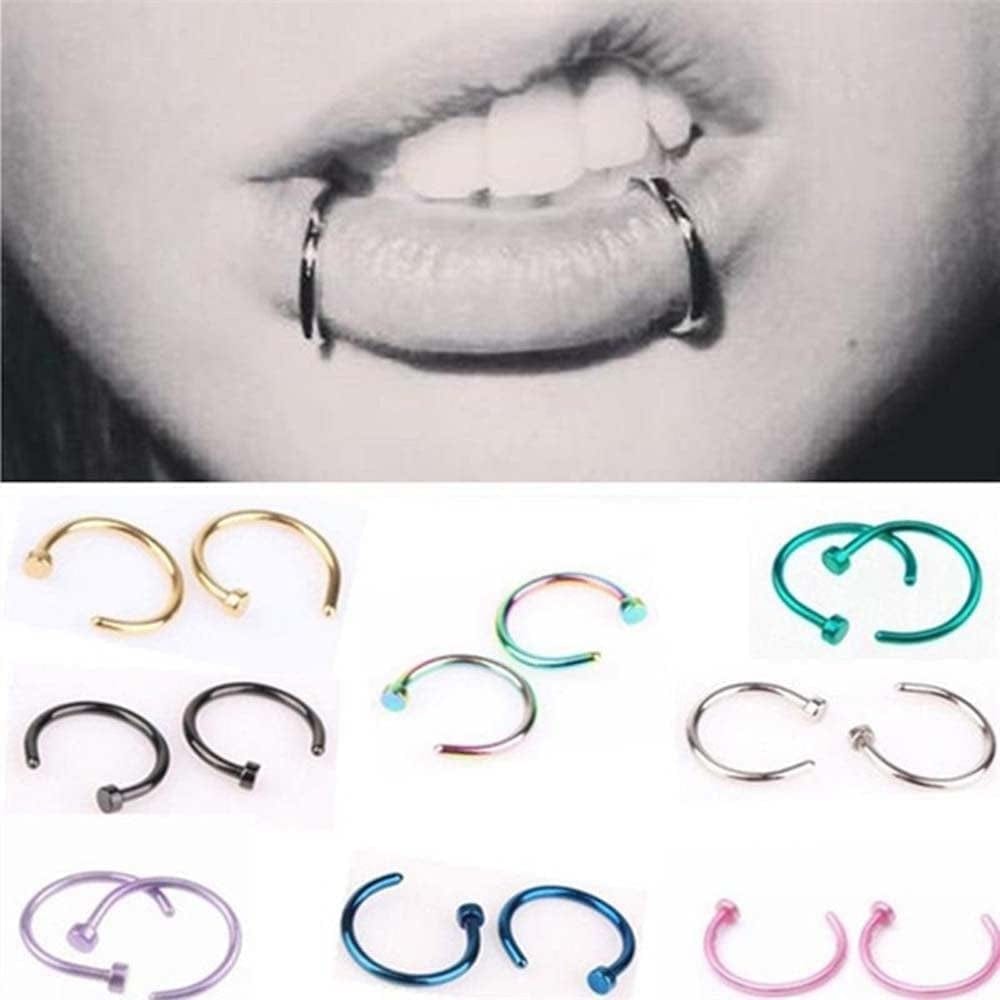 10Pcs Stainless Steel Nose Rings,Punk Fake Piercings C Shape Septum Lip Rings Small Thin Faux Body Piercing Jewelry for Women Men(8Mm,Pink) Apparel & Accessories > Jewelry > Body Jewelry generic
