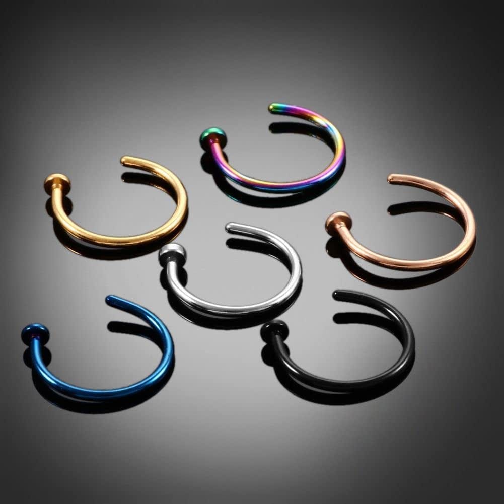 10Pcs Stainless Steel Nose Rings,Punk Fake Piercings C Shape Septum Lip Rings Small Thin Faux Body Piercing Jewelry for Women Men(8Mm,Pink) Apparel & Accessories > Jewelry > Body Jewelry generic