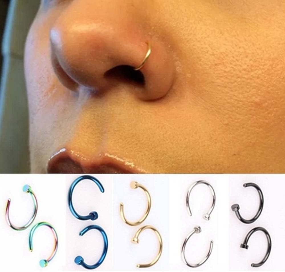 10Pcs Stainless Steel Nose Rings,Punk Fake Piercings C Shape Septum Lip Rings Small Thin Faux Body Piercing Jewelry for Women Men(8Mm,Pink) Apparel & Accessories > Jewelry > Body Jewelry generic