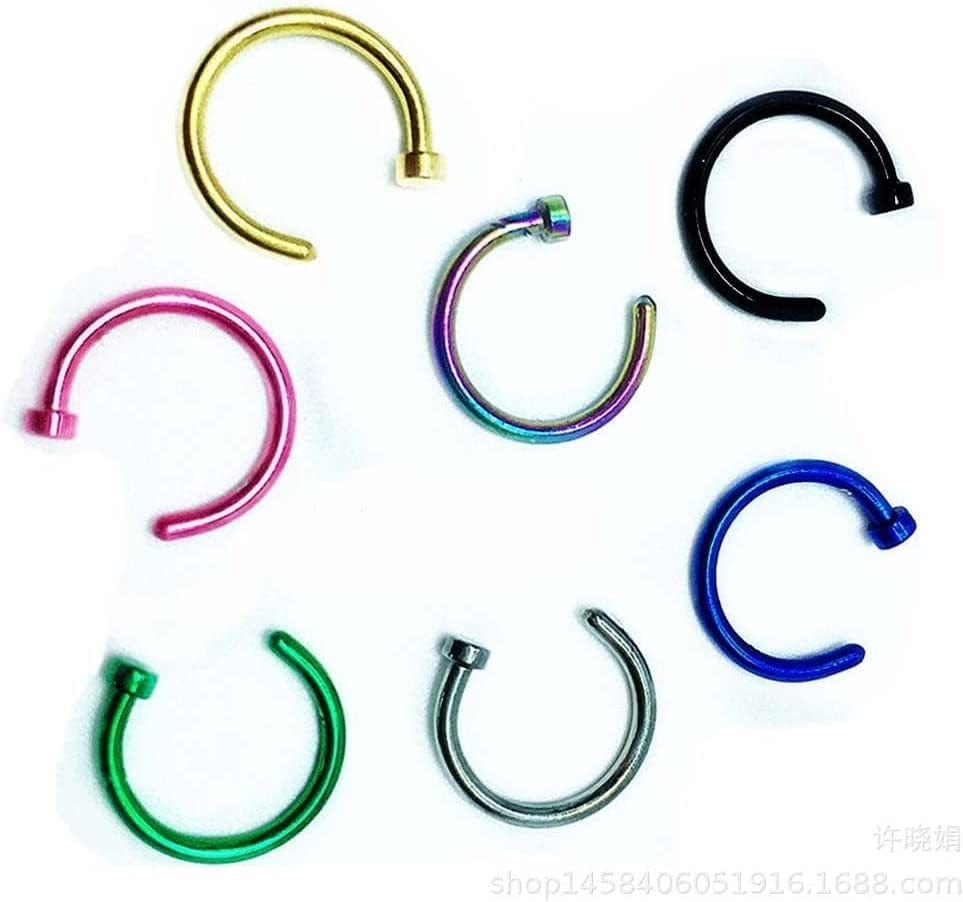 10Pcs Stainless Steel Nose Rings,Punk Fake Piercings C Shape Septum Lip Rings Small Thin Faux Body Piercing Jewelry for Women Men(8Mm,Pink) Apparel & Accessories > Jewelry > Body Jewelry generic
