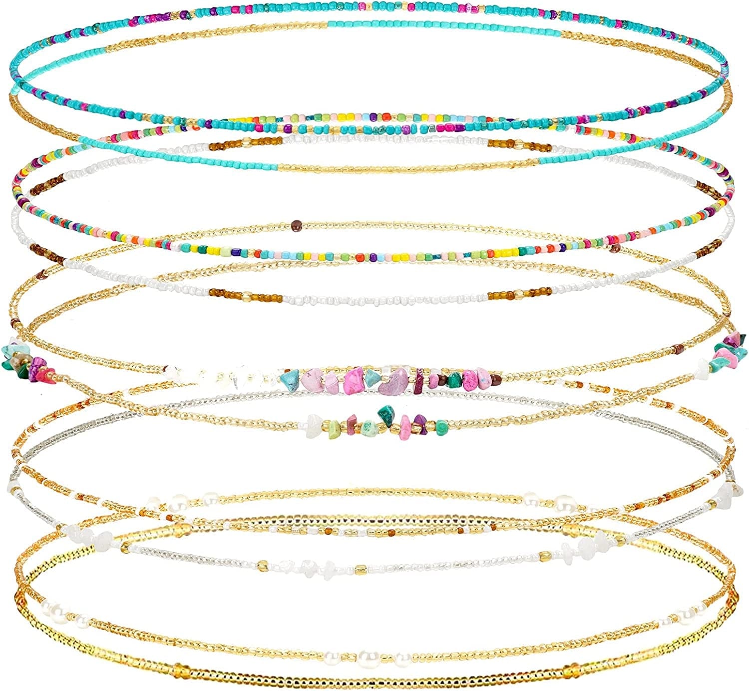 10PCS Waist Beads for Women with Crystals,Summer Belly Body Chain African Stretchy Waist Jewellery, Size 31"-37" Apparel & Accessories > Jewelry > Body Jewelry PgyBnk