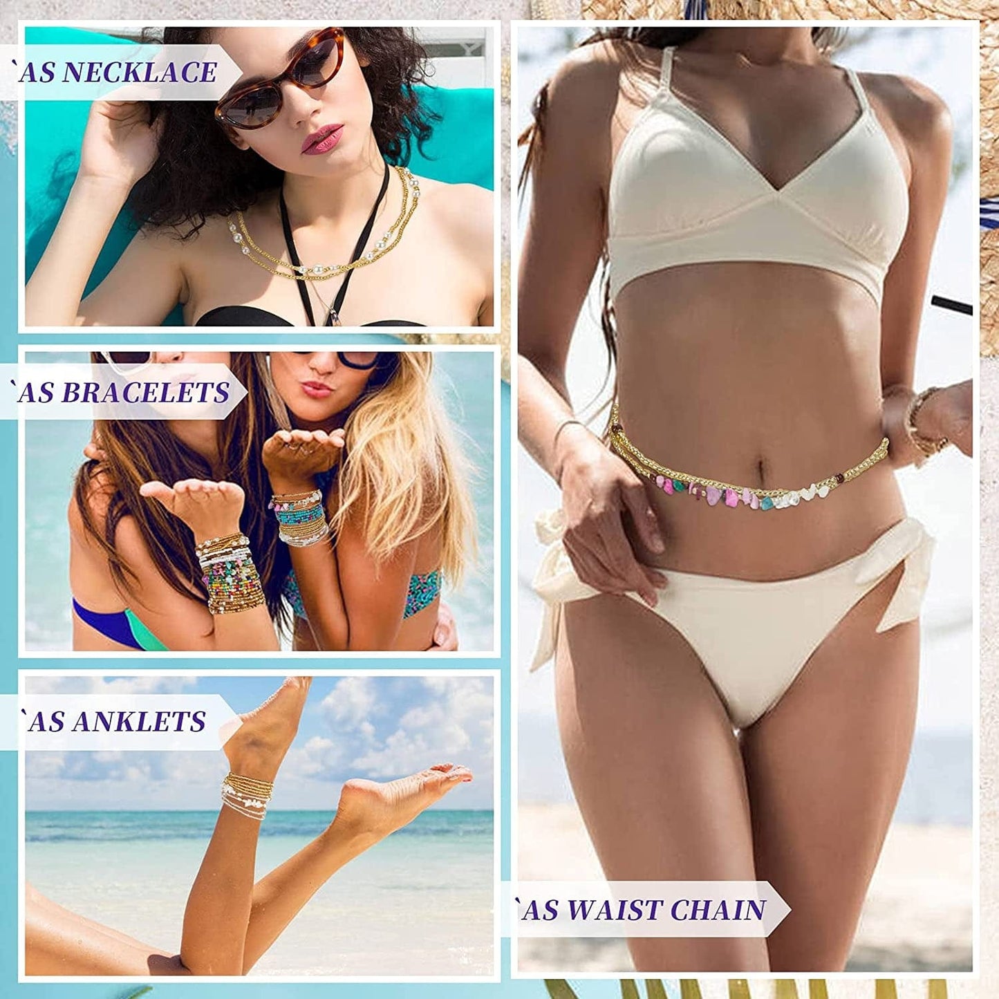 10PCS Waist Beads for Women with Crystals,Summer Belly Body Chain African Stretchy Waist Jewellery, Size 31"-37" Apparel & Accessories > Jewelry > Body Jewelry PgyBnk