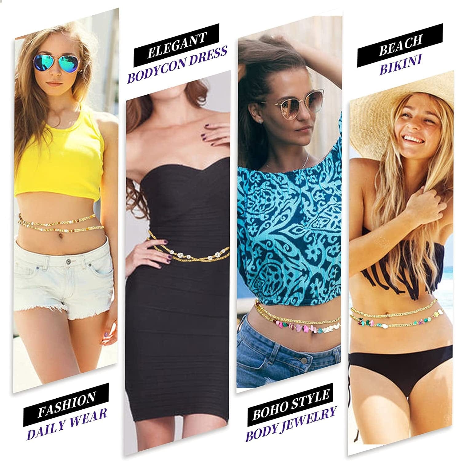 10PCS Waist Beads for Women with Crystals,Summer Belly Body Chain African Stretchy Waist Jewellery, Size 31"-37" Apparel & Accessories > Jewelry > Body Jewelry PgyBnk