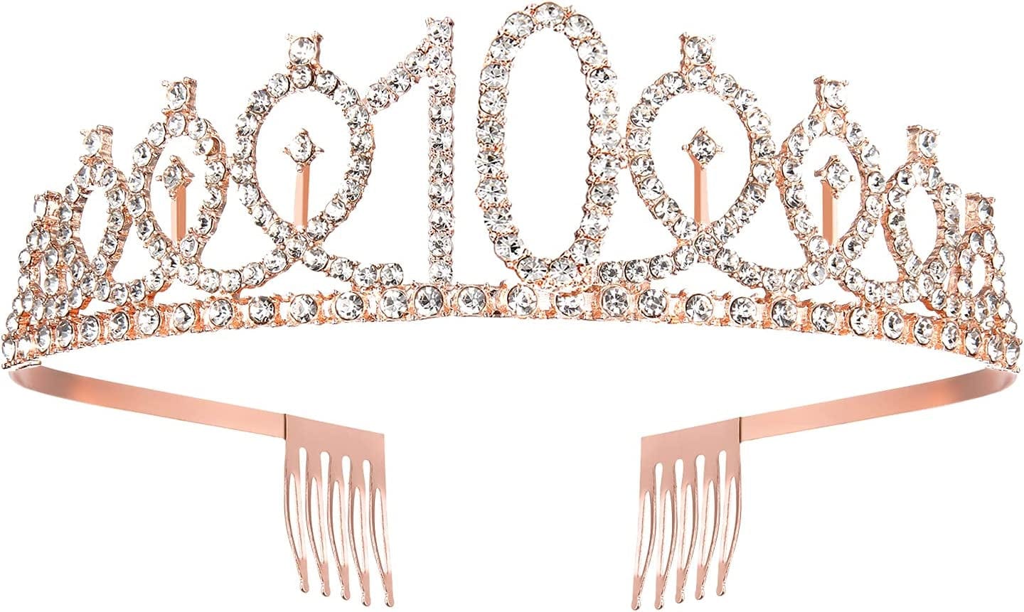10Th Birthday Sash and Tiara for Girls, Rose Gold Birthday Sash Crown 10 & Fabulous Sash and Tiara for Girls, 10Th Birthday Gifts for Happy 10Th Birthday Party Favor Supplies Apparel & Accessories > Clothing Accessories > Sashes BRT Bearingshui
