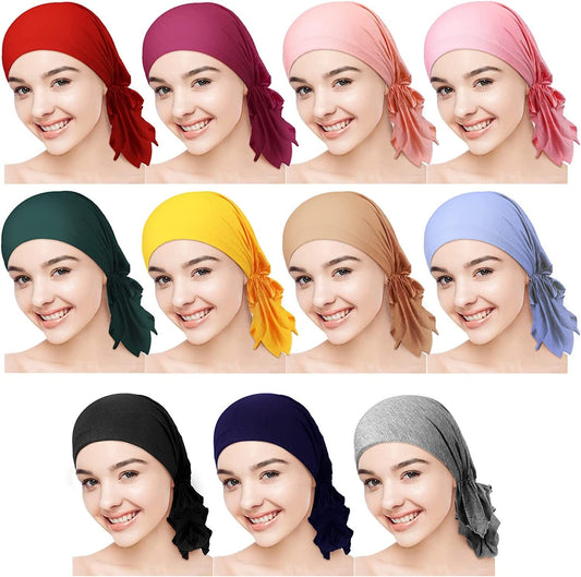 11 Pcs Headwear Turbans Head Covers for Women Pretied Head Scarves Multicolor Head Wrap Headwear for Girls Apparel & Accessories > Clothing Accessories > Headwear Janmercy
