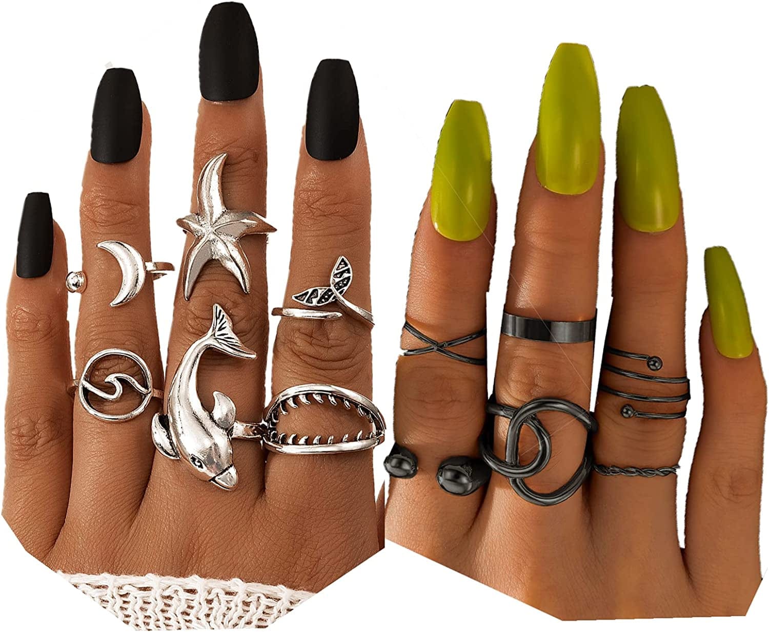 11 Pcs Vintage Frog Rings Cute Animal Open Ring Retro Snake Rings Set Full Finger Ring Statement Biker Punk Rings for Women Girls Men 9-2