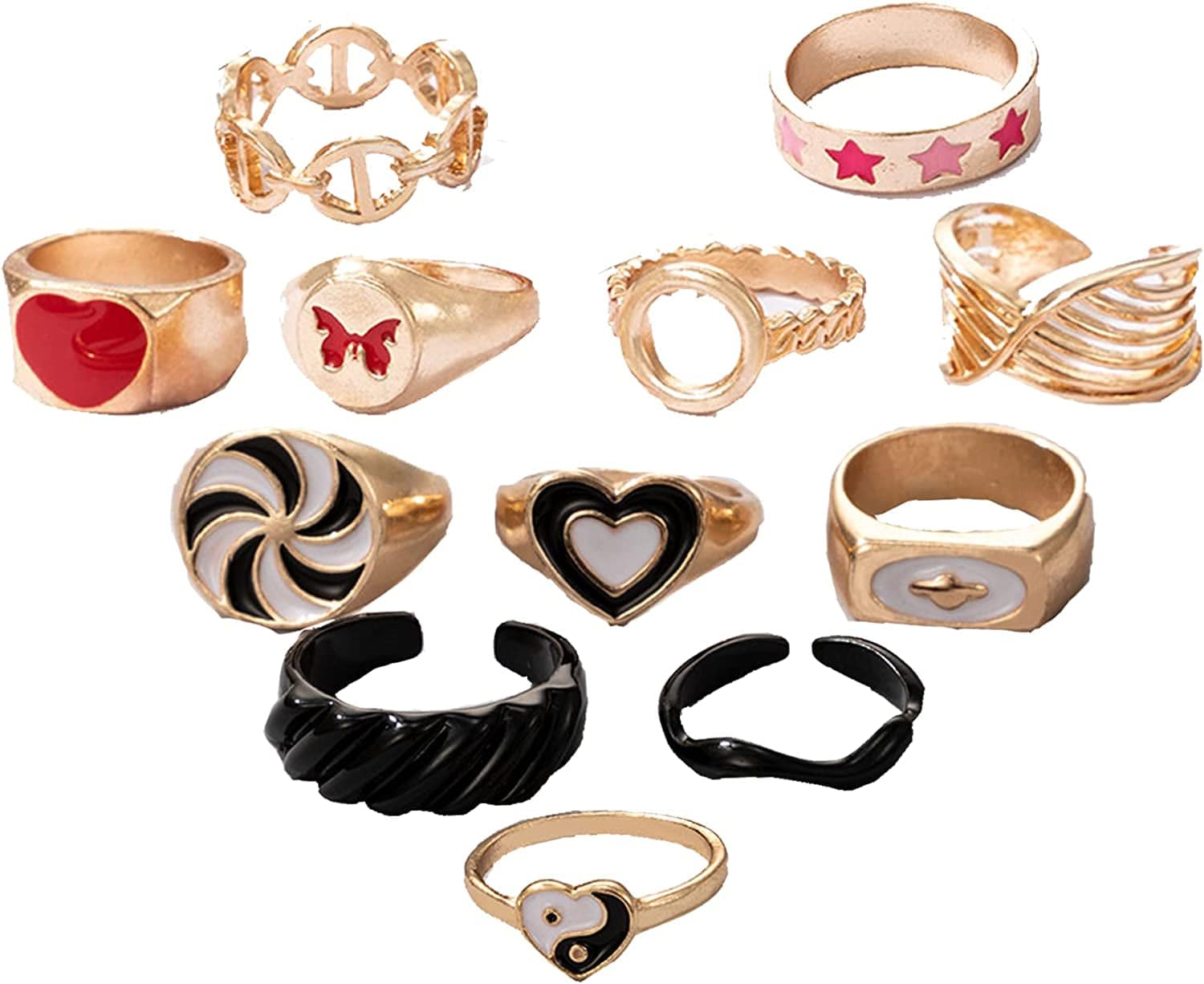 11 Pcs Vintage Frog Rings Cute Animal Open Ring Retro Snake Rings Set Full Finger Ring Statement Biker Punk Rings for Women Girls Men 9-3