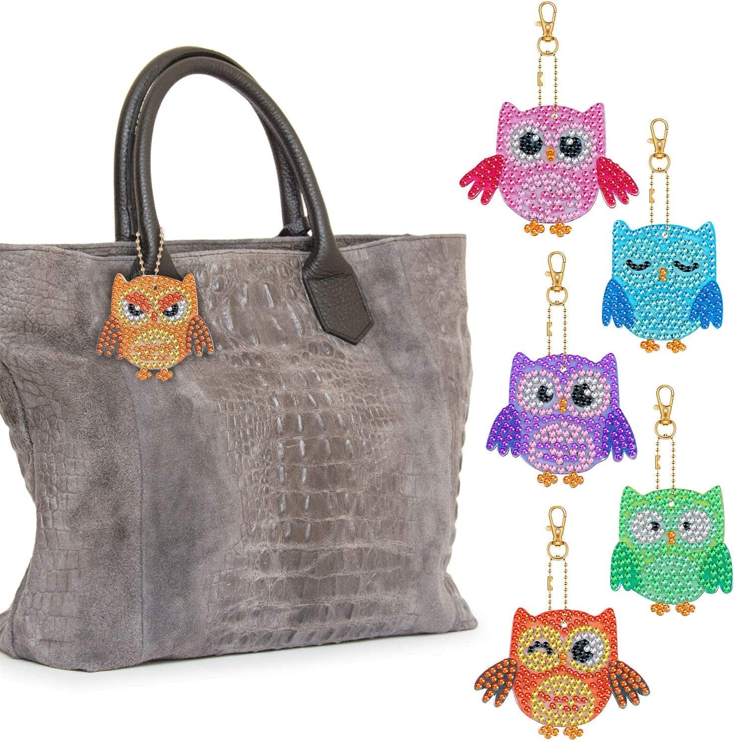 11 Pieces DIY Diamond Painting Keychains Full round Drill 5D Diamond Painting Pendant Owl and Sea Horse Shaped Diamond Painting Pendant Ornaments for Art Craft, Key Ring, Phone Charm, Bag Decor