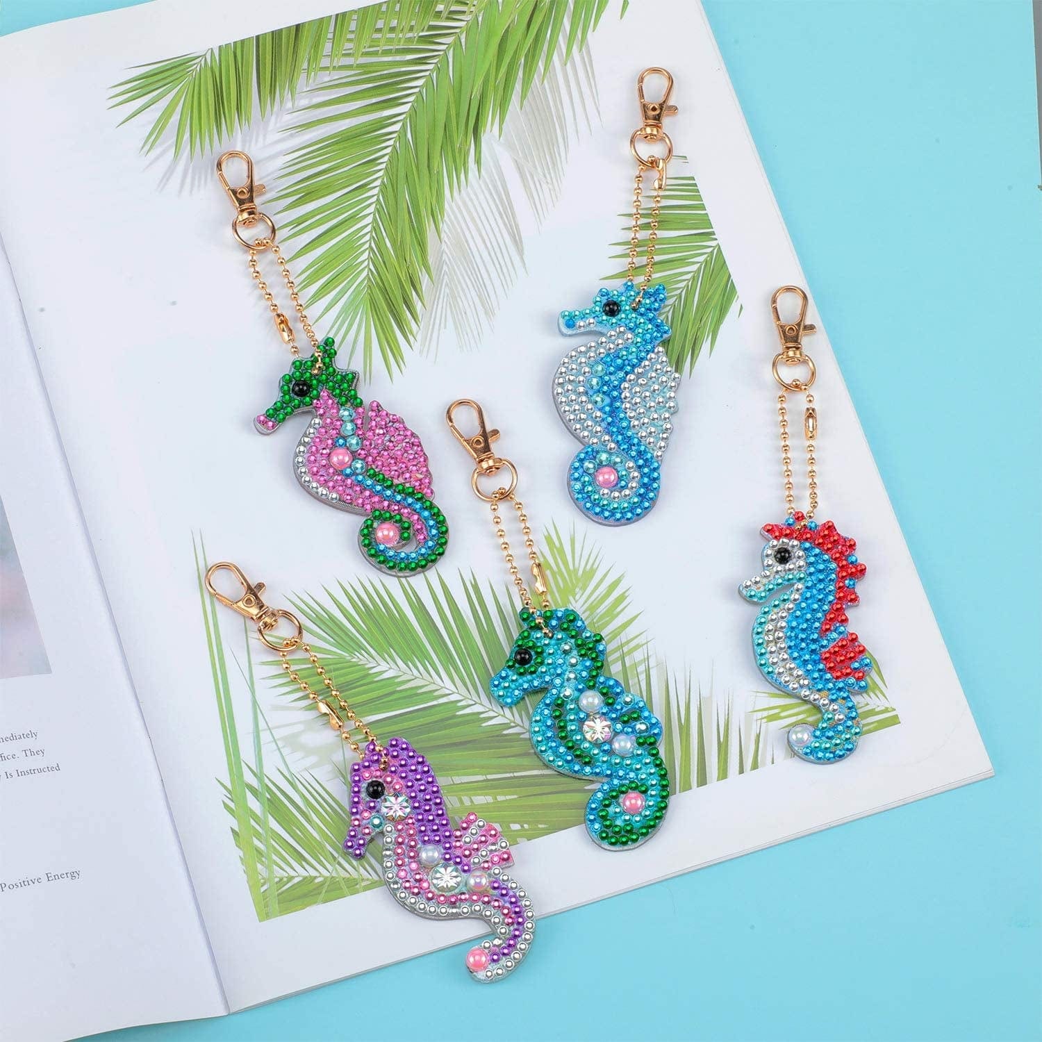 11 Pieces DIY Diamond Painting Keychains Full round Drill 5D Diamond Painting Pendant Owl and Sea Horse Shaped Diamond Painting Pendant Ornaments for Art Craft, Key Ring, Phone Charm, Bag Decor