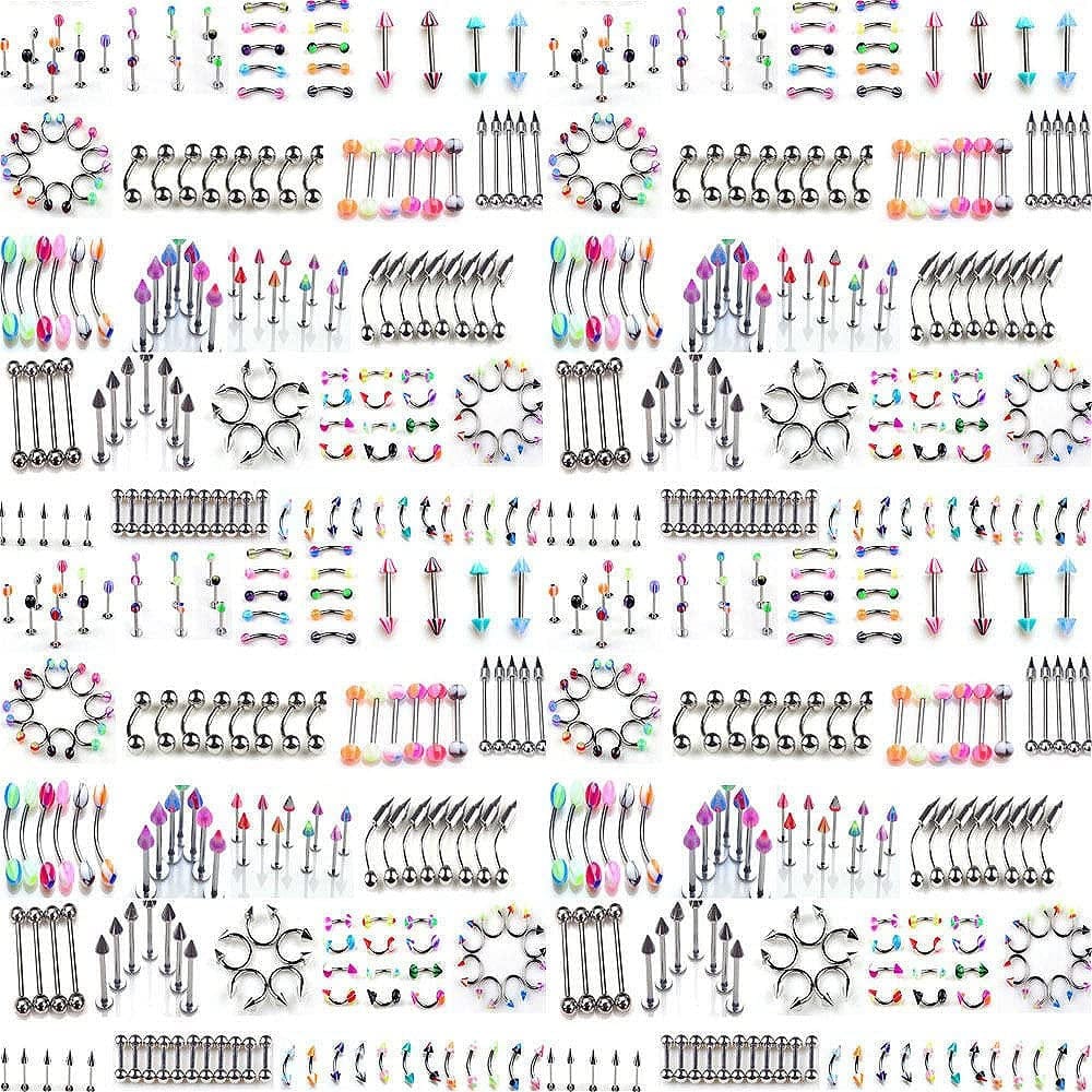 110 PCS Body Jewelry Piercing Eyebrow Navel Belly Tongue Lip Bar Ring 22 Styles Apparel & Accessories > Jewelry > Body Jewelry Skylarking