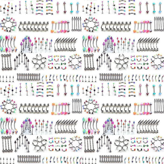 110 PCS Body Jewelry Piercing Eyebrow Navel Belly Tongue Lip Bar Ring 22 Styles Apparel & Accessories > Jewelry > Body Jewelry Skylarking