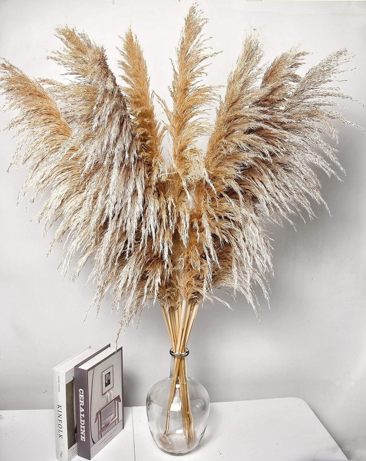 110 PCS Dried Pampas Grass Bouquet, Boho Table Decor, Bunny Tails Dried Flowers, Brown Pompas, White Pampas Grass for Wedding, Home, Rustic Party, Baby Shower Decorations 10Pcs-40Inch