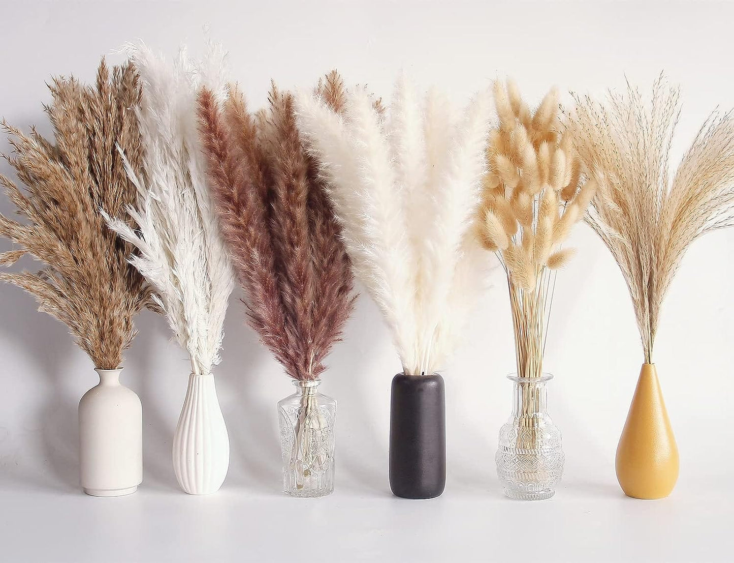 110 PCS Dried Pampas Grass Bouquet, Boho Table Decor, Bunny Tails Dried Flowers, Brown Pompas, White Pampas Grass for Wedding, Home, Rustic Party, Baby Shower Decorations 110Pcs Pampas Grass