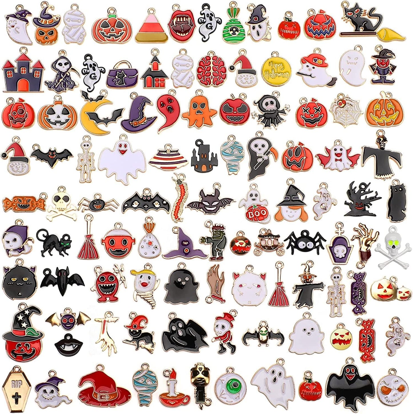 110Pcs 55 Pairs Christmas Charms Gold Enamel Jewelry Pendants for Xmas Earring Bracelet Necklace Craft Making Halloween Charms