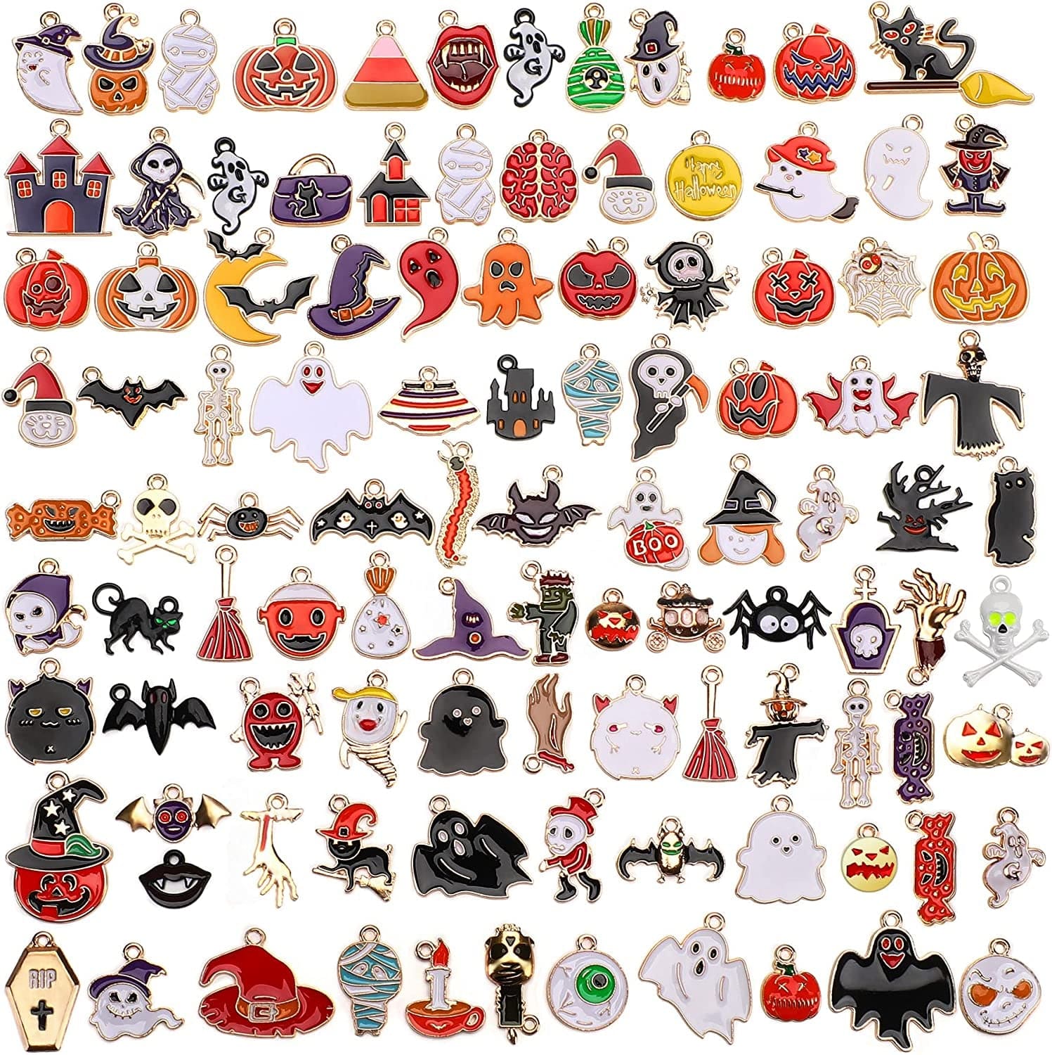 110Pcs 55 Pairs Christmas Charms Gold Enamel Jewelry Pendants for Xmas Earring Bracelet Necklace Craft Making Halloween Charms