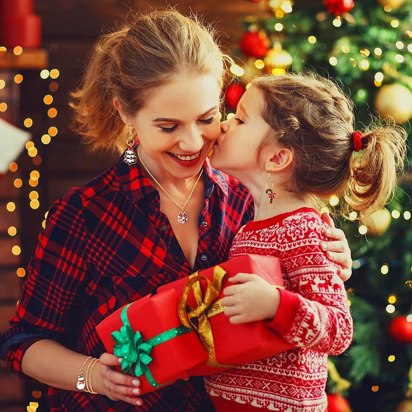 110Pcs 55 Pairs Christmas Charms Gold Enamel Jewelry Pendants for Xmas Earring Bracelet Necklace Craft Making