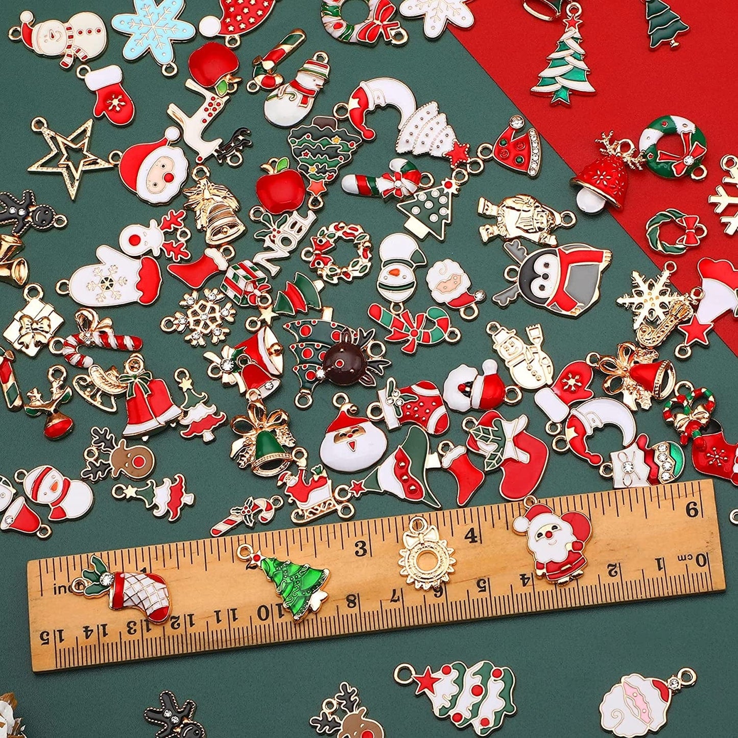 110Pcs 55 Pairs Christmas Charms Gold Enamel Jewelry Pendants for Xmas Earring Bracelet Necklace Craft Making