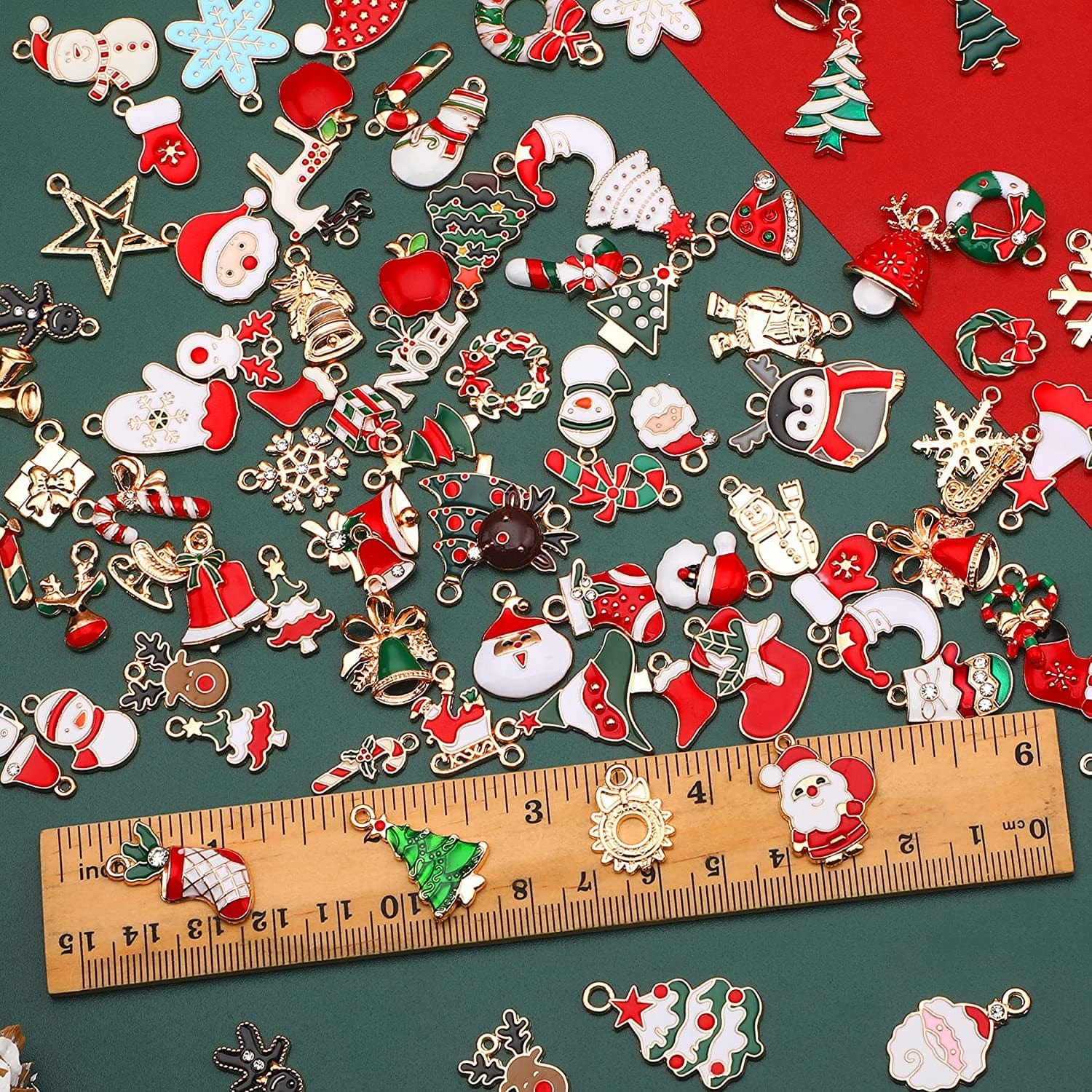 110Pcs 55 Pairs Christmas Charms Gold Enamel Jewelry Pendants for Xmas Earring Bracelet Necklace Craft Making