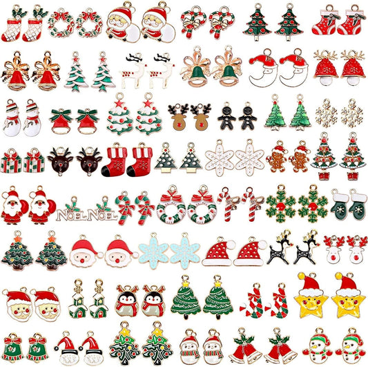 110Pcs 55 Pairs Christmas Charms Gold Enamel Jewelry Pendants for Xmas Earring Bracelet Necklace Craft Making Christmas Charms-55 Pairs