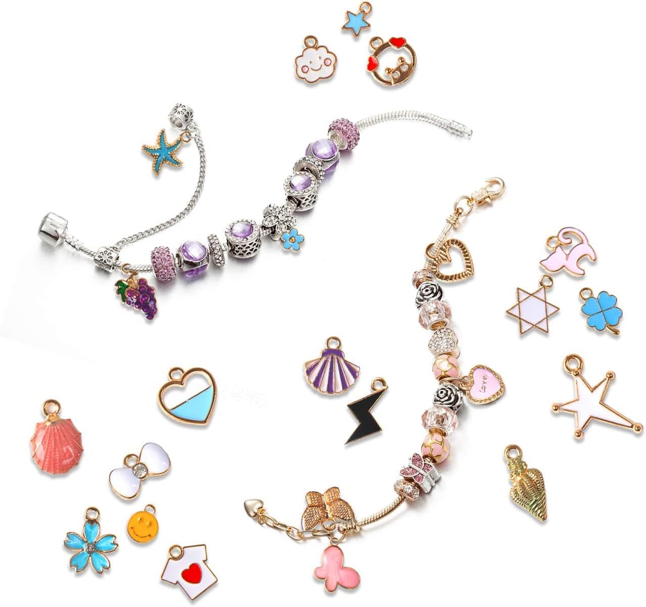 110Pcs Assorted Gold Plated Enamel Pendants Necklace Bracelet Charms for Jewelry Making