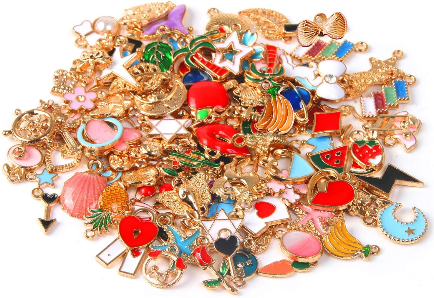 110Pcs Assorted Gold Plated Enamel Pendants Necklace Bracelet Charms for Jewelry Making