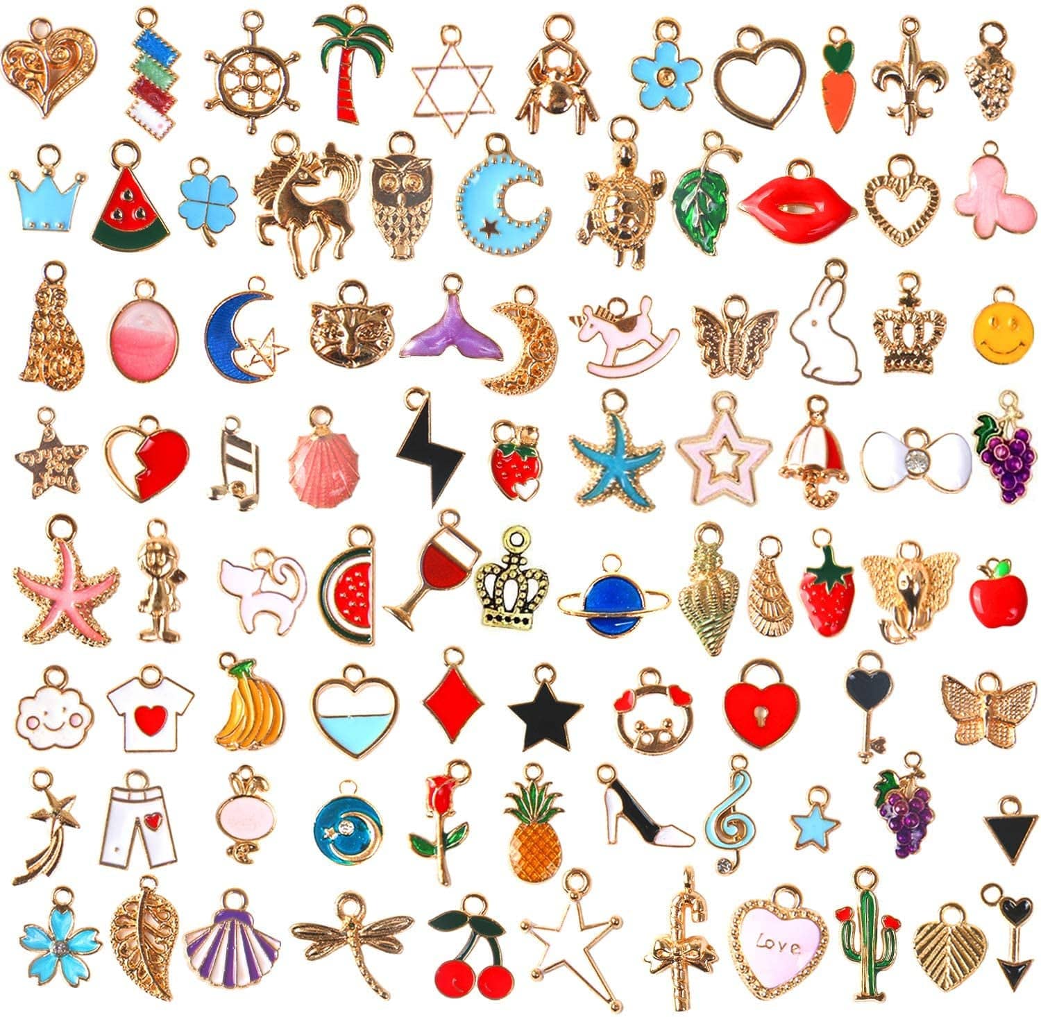 110Pcs Assorted Gold Plated Enamel Pendants Necklace Bracelet Charms for Jewelry Making Assorted