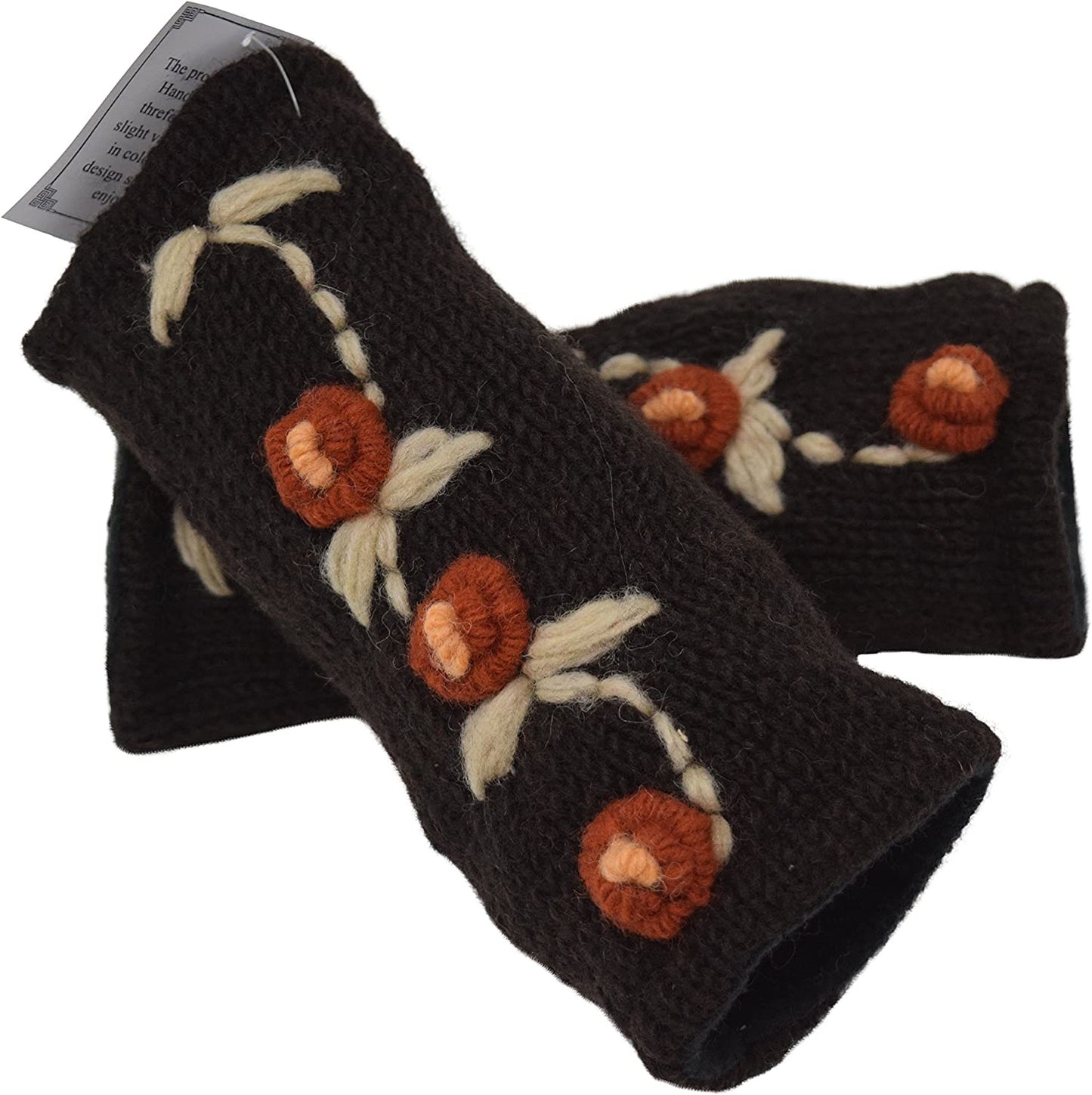 Floral Insulated Lined Wool Knit Arm Warmer Texting Fingerless Gloves Thumb Hole Hand Mittens Apparel & Accessories > Clothing Accessories > Gloves & Mittens Nickanny's