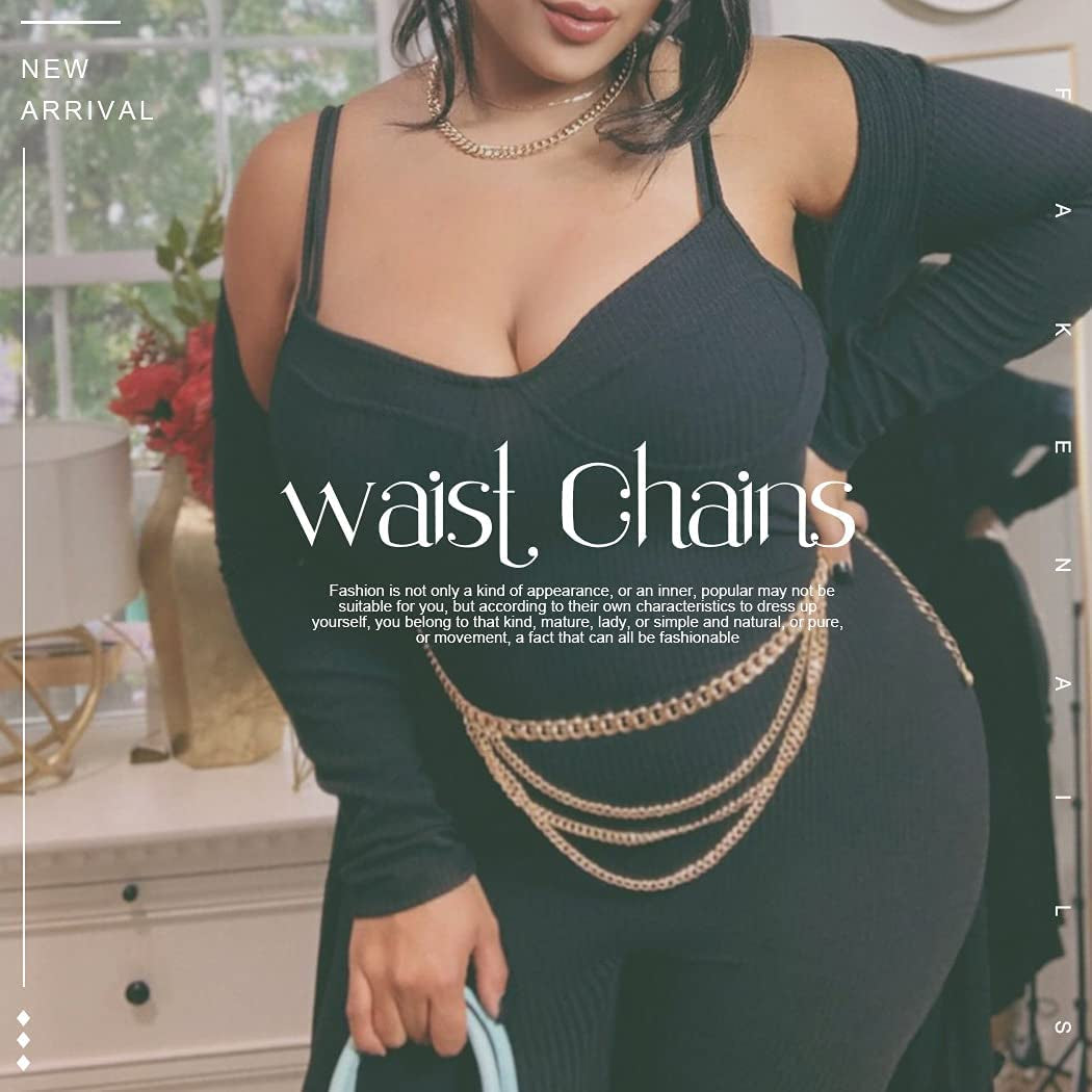 Bodiy Layered Belly Waist Chain Belt Gold Cuban Body Chains Bikini Rave Party Body Jewelry for Women and Girls Apparel & Accessories > Jewelry > Body Jewelry BODIY