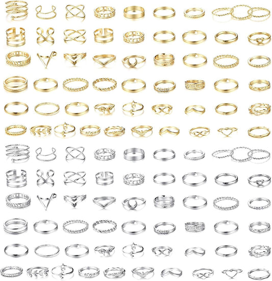 112Pcs Simple Knuckle Midi Ring Sets Vintage Bohemian Hollow Silver&Gold Finger Stackable Rings for Women Rings Jewelry Gifts women rings