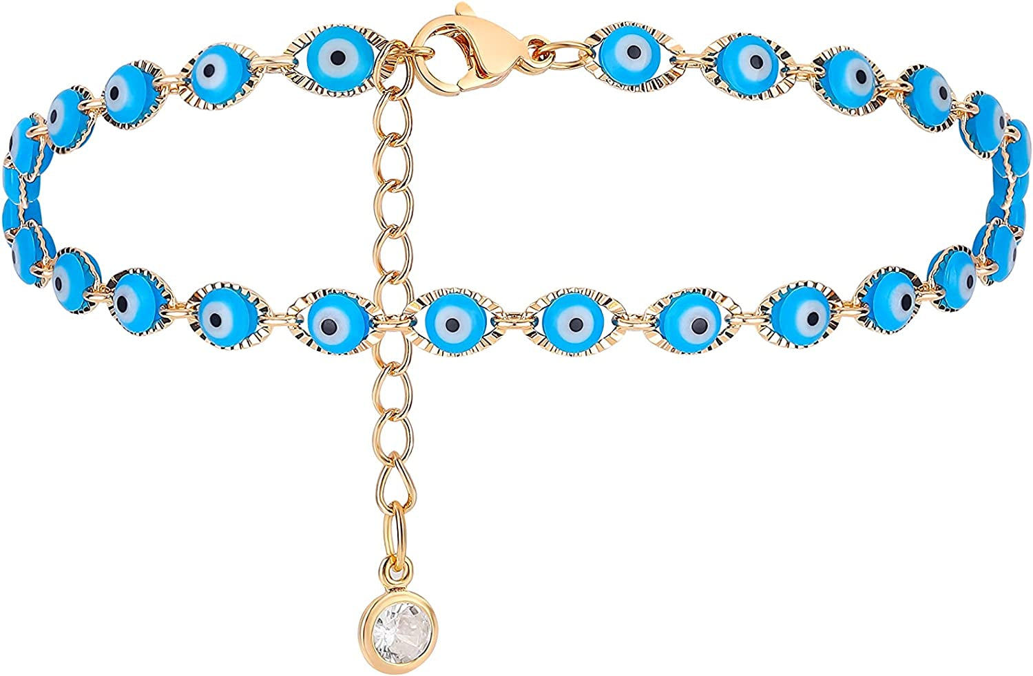 LOYATA Dainty Ankle Bracelet,14K Gold Plated Tiny Bead Anklet Dainty White Cubic Zirconia Cross Tassel Foot Chain Cute Lucky Moon Evil Eye Foot Jewelry Boho Anklets for Women Apparel & Accessories > Jewelry > Anklets LOYATA bule-anklet-080