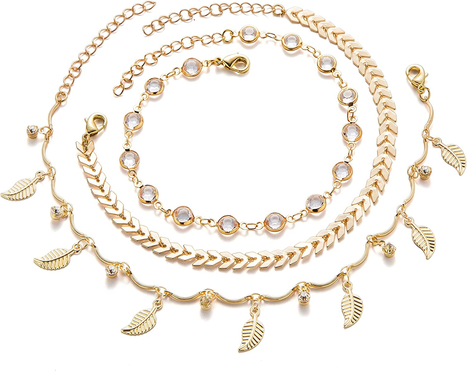 Fesciory 3 Pcs Ankle Bracelets for Women Gold Adjustable Layered Beach Anklet Set Girls Alloy Foot Chain Jewelry Apparel & Accessories > Jewelry > Anklets Fesciory