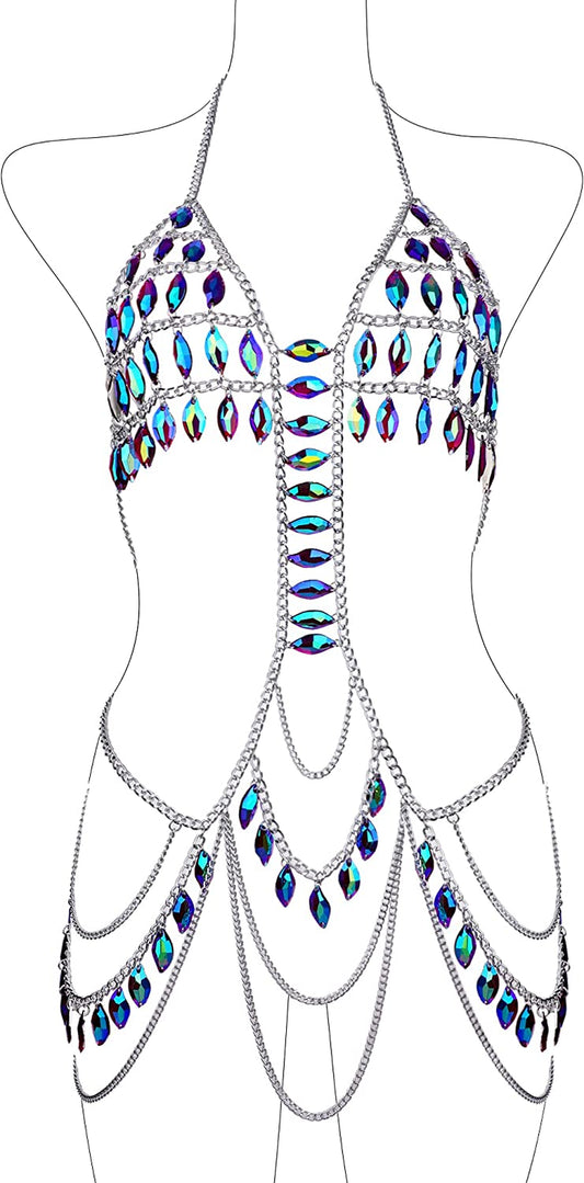 Ccbodily Body Chains Jewelry Accessories - Boho Crystal Tassel Bikini Set Beach Cosplay Bra Chain Body Jewelry for Women and Girls Apparel & Accessories > Jewelry > Body Jewelry CCbodily Style-6