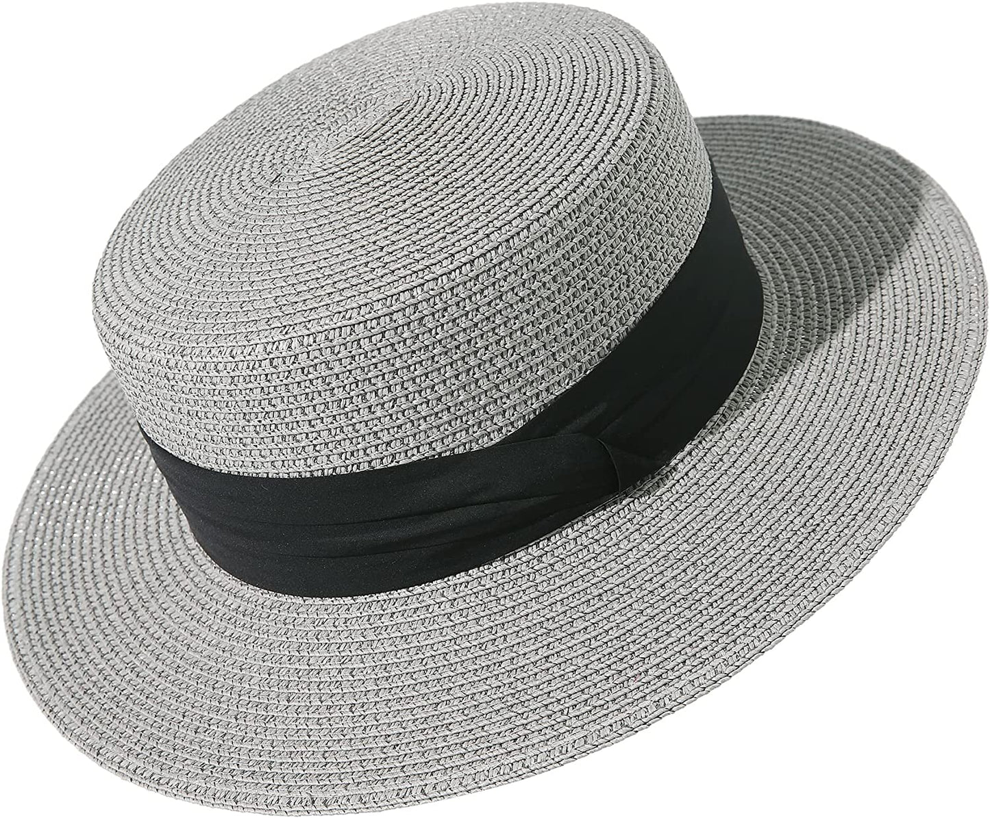 Lanzom Sun Hats for Women Wide Brim Straw Boater Hat Foldable Packable Beach Hat for Summer Apparel & Accessories > Clothing Accessories > Hats Lanzom Grey Medium