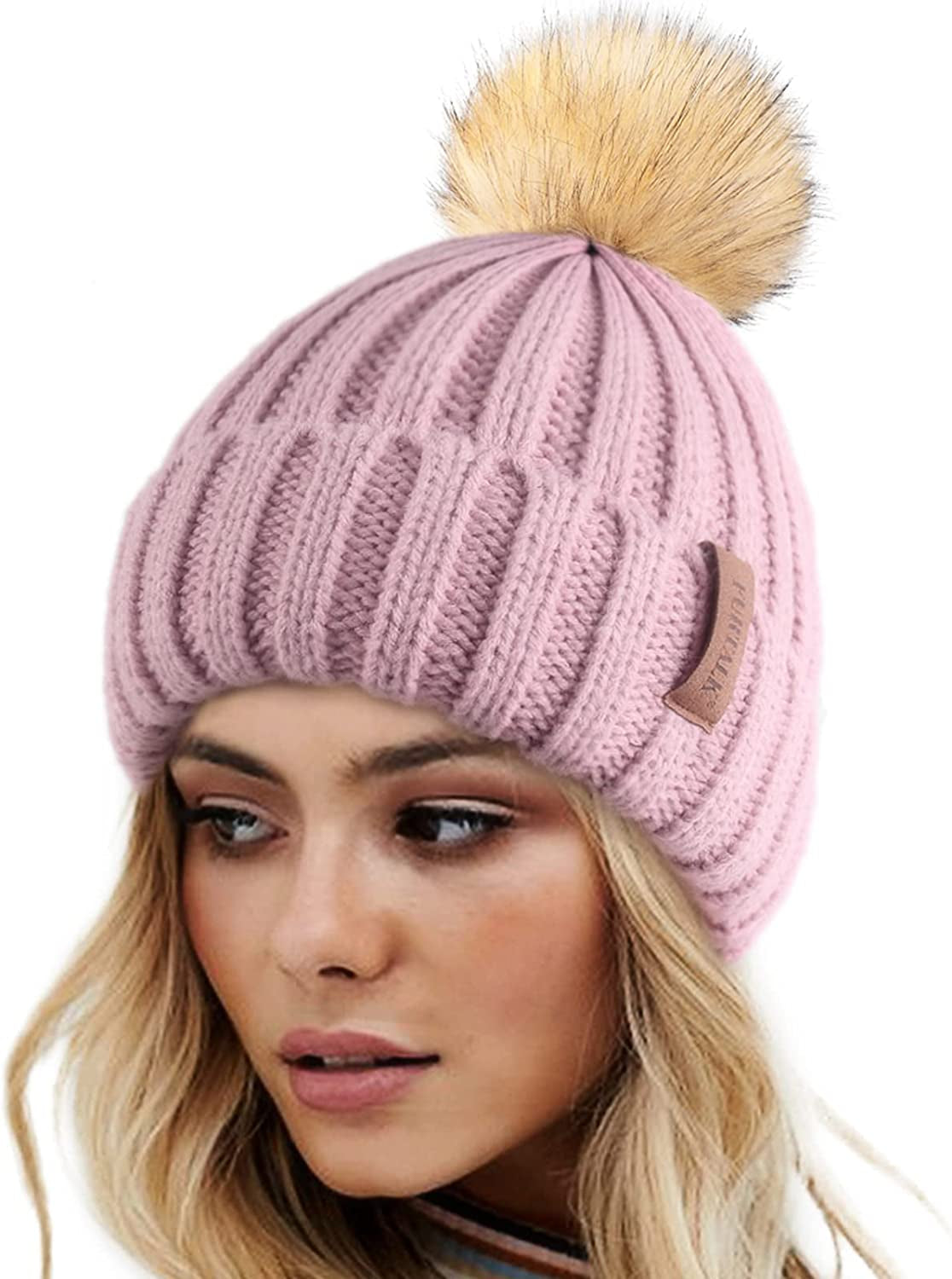 FURTALK Womens Winter Knitted Beanie Hat with Faux Fur Pom Warm Knit Skull Cap Beanie for Women… Apparel & Accessories > Clothing Accessories > Hats KYLIE MAX Lotus Pink