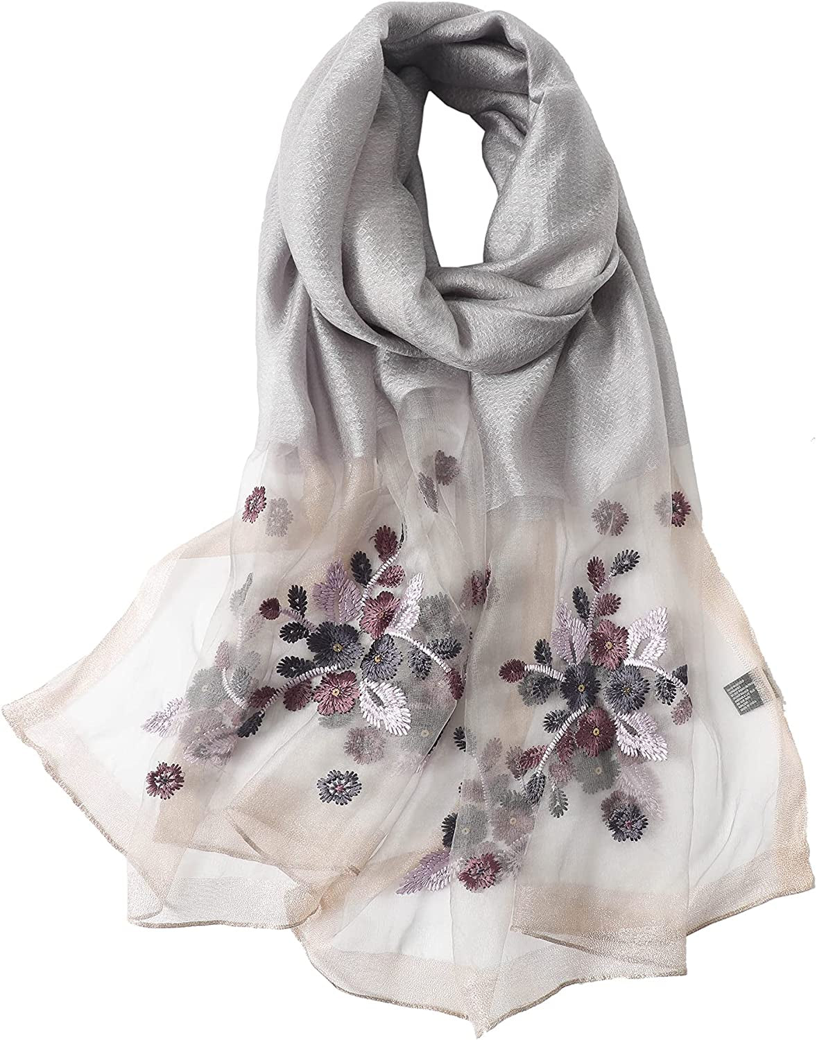 WINCESS.YU Silk Scarf for Women Lightweight Shawls and Wraps for Weddings Fashion Pashmina Shawl Embroidered Scarves Apparel & Accessories > Clothing Accessories > Scarves & Shawls WINCESS.YU Grey