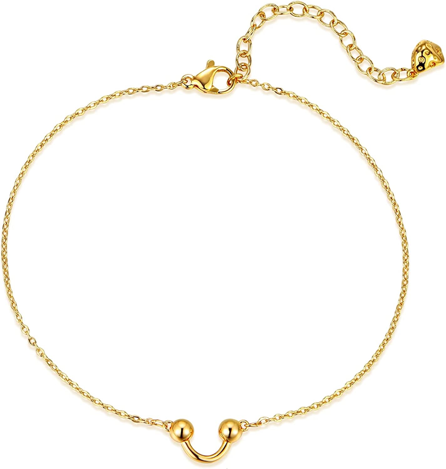 Mevecco Gold Evil Eye Charm Anklet,14K Gold Plated Boho Beach Dainty Cute Tiny Lucky Star Foot Chain Ankle Bracelet Silver Beaded Chain Anklet for Women Apparel & Accessories > Jewelry > Anklets MEVECCO Smile