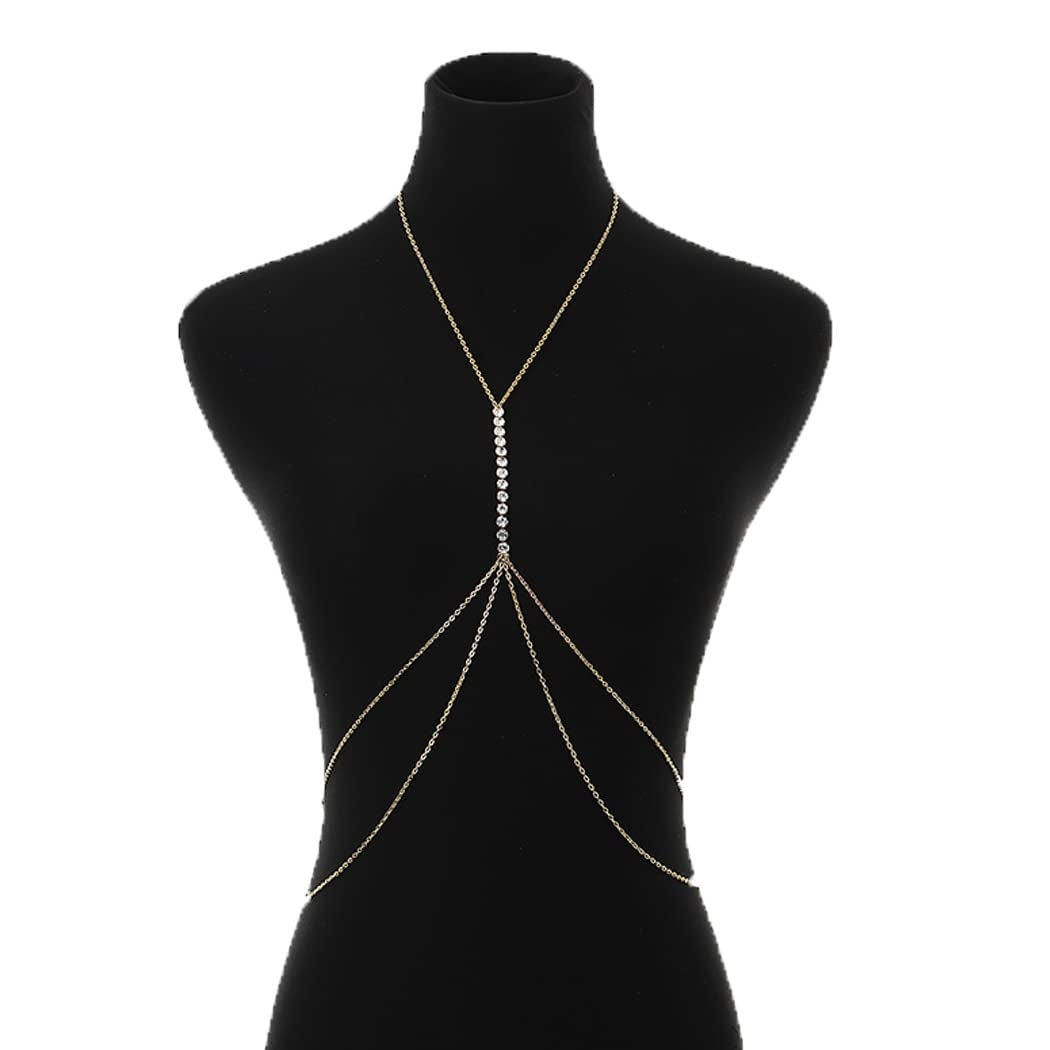 Jerany Rhinestone Sexy Body Waist Chain Gold Layered Body Necklace Party Body Accessories for Women and Girls Apparel & Accessories > Jewelry > Body Jewelry Jerany